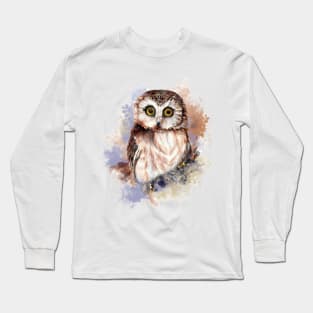 Watercolor Cute LIttle Owl Long Sleeve T-Shirt